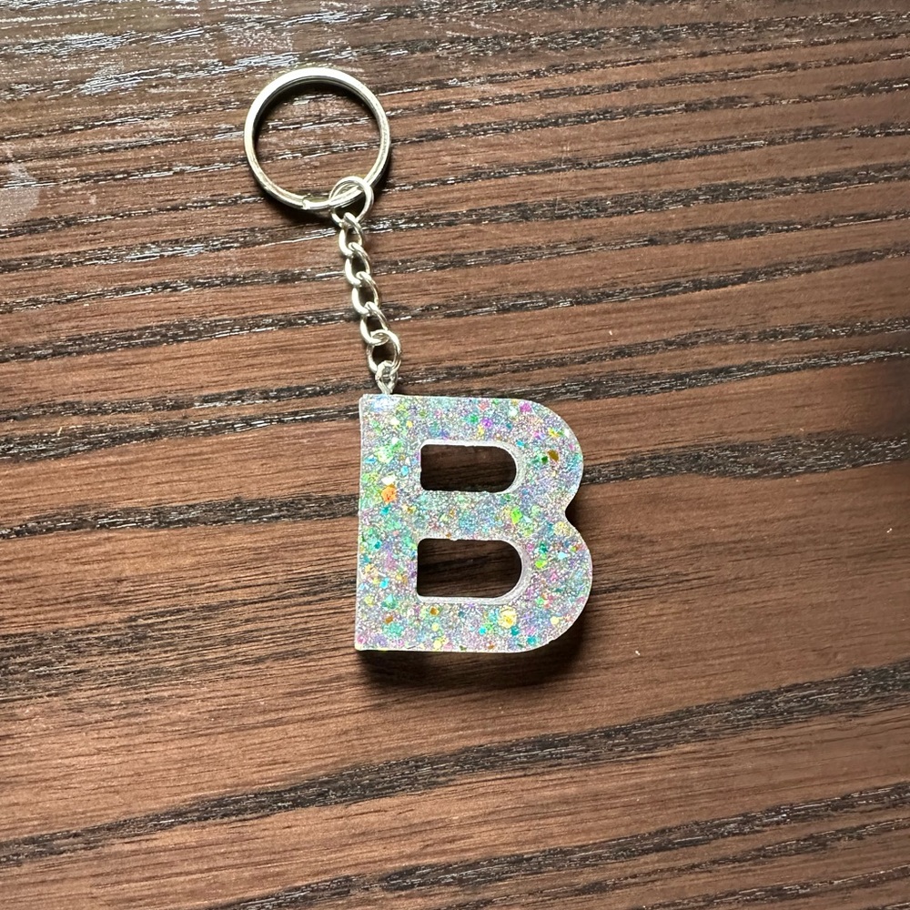 Handmade Glittery Letter B Keychain